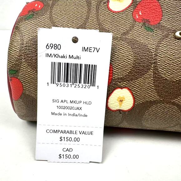 Coach Makeup Brush Holder In Signature Canvas With Apple Print Khaki 6980 NWT - Picture 9 of 9